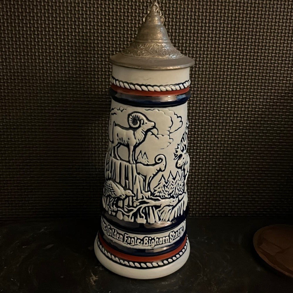 Vintage Avon 1976 Beer Stein with Rocky Mountain Eagle  Moose and Falcon